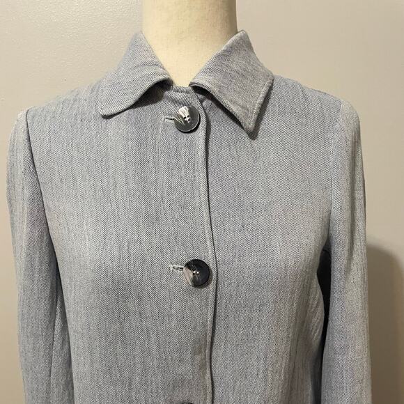 Zara Linen Duster Trench Coat Jacket Button Front Pockets Blue White Women’s S - Picture 5 of 16